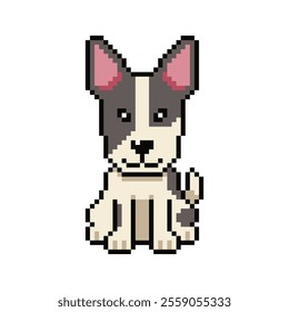 Pixel art cute bull terrier dog vector in retro style for design.