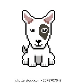 Pixel art cute bull terrier dog vector in retro style for design.