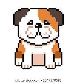 Pixel arte bonito buldogue vetor em estilo retro para o design.