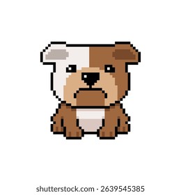 Pixel art cute bulldog vector in retro style for design.