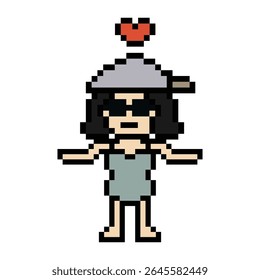 Pixel art cute cartoon one piece character woman bikini swimming suit game summer beach vacation decoration lifestyle female bikini 1 piece 8 bit holiday relax pixel art 8bit vector.