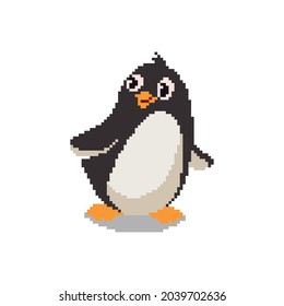 Arte de píxeles lindo dibujo de dibujos animados de pingüino de 8 bits de diseño adecuado para personajes de juego.