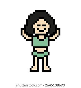 Pixel arte bonito desenho animado dois personagem mulher biquíni natação terno jogo verão praia decoração estilo de vida biquíni feminino 2 peça 8 bit férias relaxar pixel arte vetor 8bit.