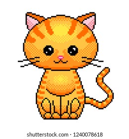 Pixel art cute cat detailed illustration isolated vector