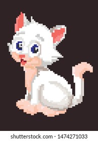 Pixel art cute cat detailed illustration isolated vector