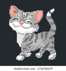 Pixel art cute cat detailed illustration isolated vector