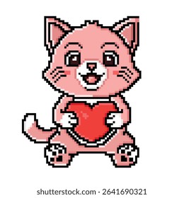 pixel art cute cat holding love design