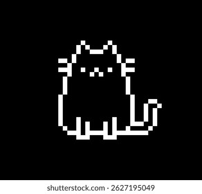 Pixel art cute cat sitting pose on balck background. pixel art cat, pet, animal.