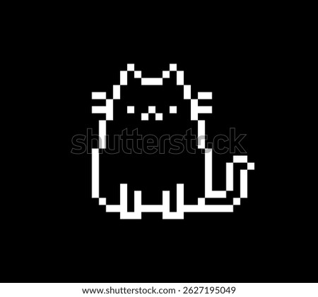 Pixel art cute cat sitting pose on balck background. pixel art cat, pet, animal.