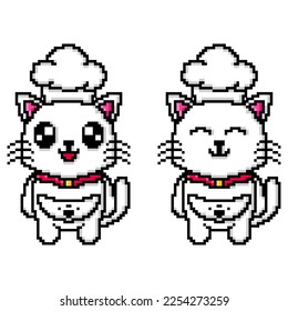 Pixel art cute cat wearing a chef hat design mascot kawaii