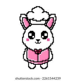 Pixel art cute chef rabbit design mascot kawaii