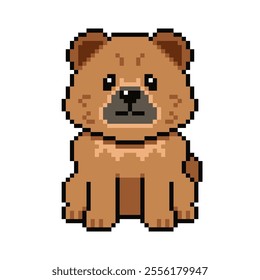 Pixel art cute chow chow dog vector in retro style for design.