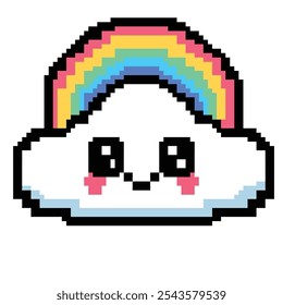 Nube linda del arte del pixel con el arco iris