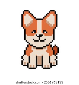 Pixel art cute corgi dog vector in retro style for design.