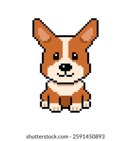 Pixel art cute corgi dog vector in retro style for design.