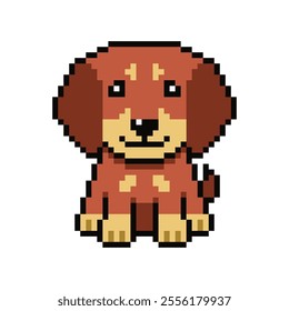 Pixel art cute dachshund dog vector in retro style for design.