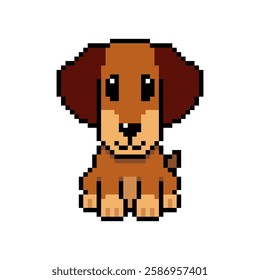 Pixel art cute dachshund dog vector in retro style for design.