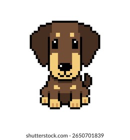 Pixel arte bonito dachshund cão vetor em estilo retro para o design.