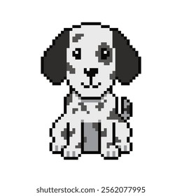 Pixel art cute dalmatian dog vector in retro style for design.