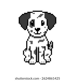 Pixel art cute dalmatian dog vector in retro style for design.
