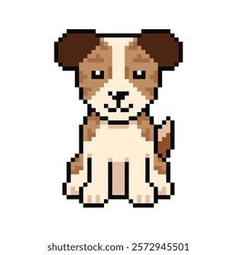 Pixel art cute dog vector in retro style for design.