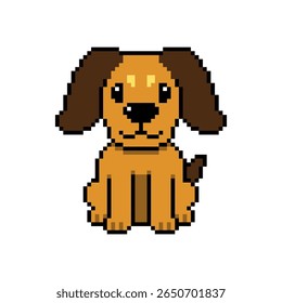 Pixel art a cute dog vector in retro style for design.