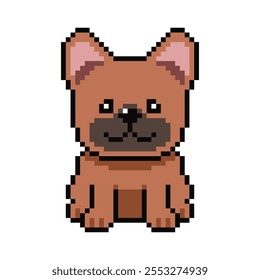 Pixel art cute french bulldog vector in retro style for design.