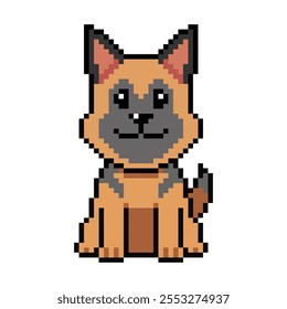 Pixel art niedliche deutsche Schäferhund Vektor in Retro-Stil für Design.