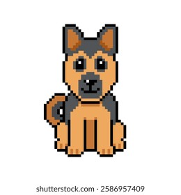 Pixel art cute german shepherd dog vector in retro style for design.