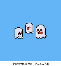 Pixel art cute ghost character set.8bit.halloween.