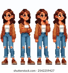 Pixel art cute girl with expressions