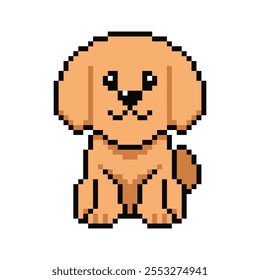 Pixel art cute golden retriever dog vector in retro style for design.