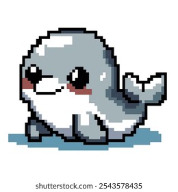 Pixel art cute gray dolphin	
