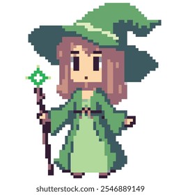 Pixel art cute with in green clothes