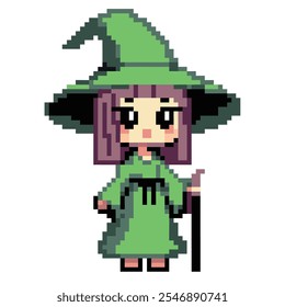 Pixel art cute with in green clothes