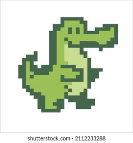 pixel art cute green crocodile