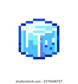 Pixel Art Cute Ice Cube. Retro 8 bit Style Merry Christmas and Happy New Year Winter Holidays Character Illustration. Ideal for Sticker, Retro Decorative Element, Game Asset, Emoji, Patch, Avatar.	