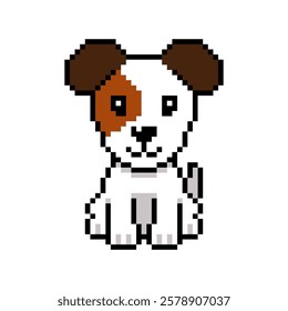 Pixel art cute jack russell terrier dog vector in retro style for design.