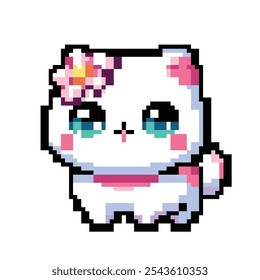 Pixel art cute kawaii cat	
