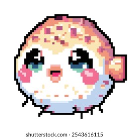 Pixel art cute kawaii pufferfish	
