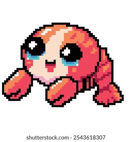 Pixel art cute kawaii shrimp	
