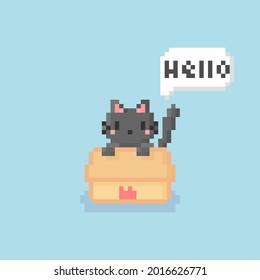 pixel art of cute kitty in box