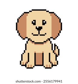 Pixel art cute labrador retriever dog vector in retro style for design.