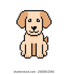 Pixel art cute labrador retriever dog vector in retro style for design.