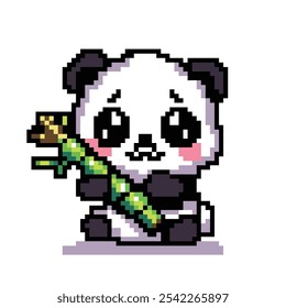 Pixel arte lindo panda con bambú