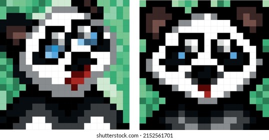 Pixel Art. Cute Panda Faces