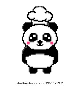 pixel art cute panda wearing a chef hat design mascot kawaii