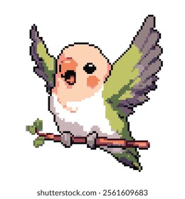 Pixel art cute peach lovebird