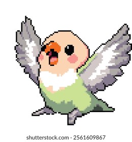 Pixel art cute peach lovebird