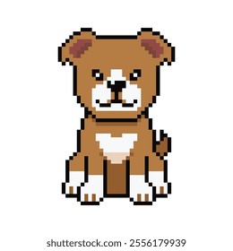 Pixel art cute pit bull terrier dog vector in retro style for design.